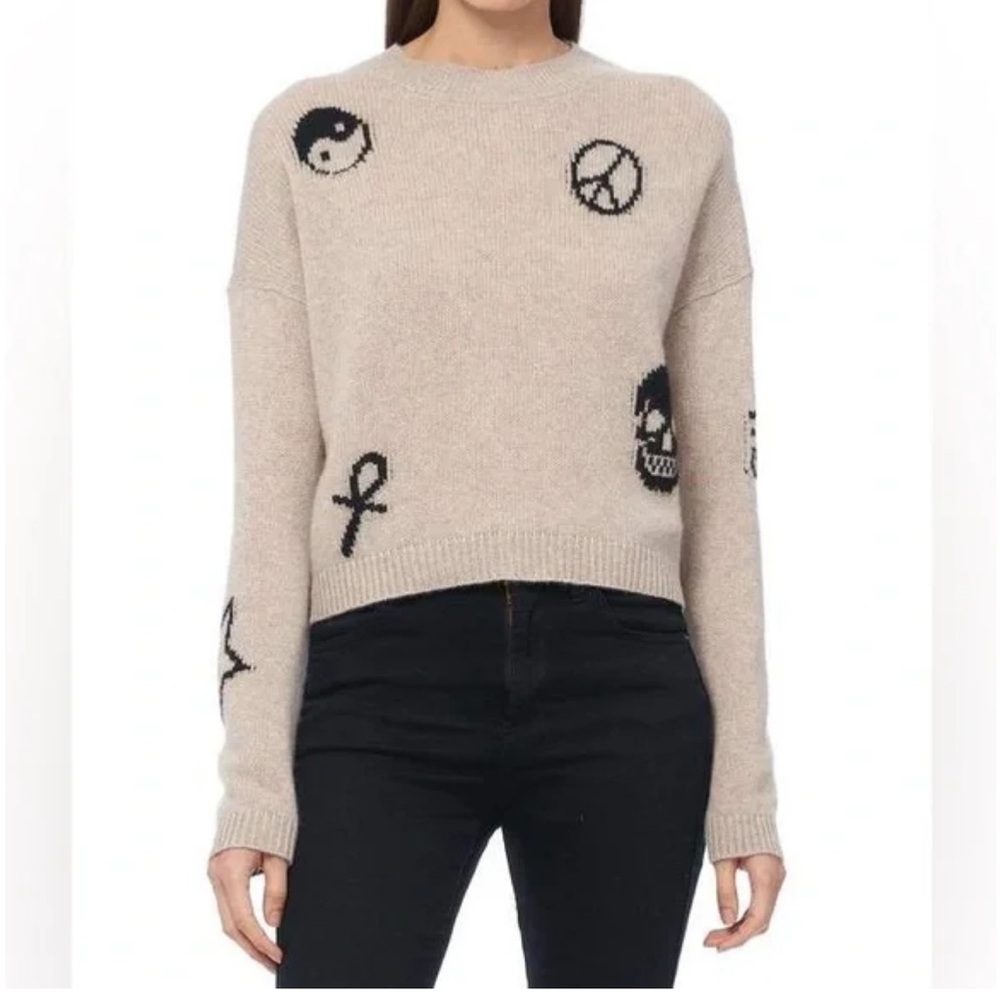 360 Cashmere Beige Graphic Sweater